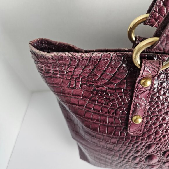 Brahmin Asher Melbourne Medium Maroon Croco Embossed Leather Shoulder Bag - Picture 12 of 16